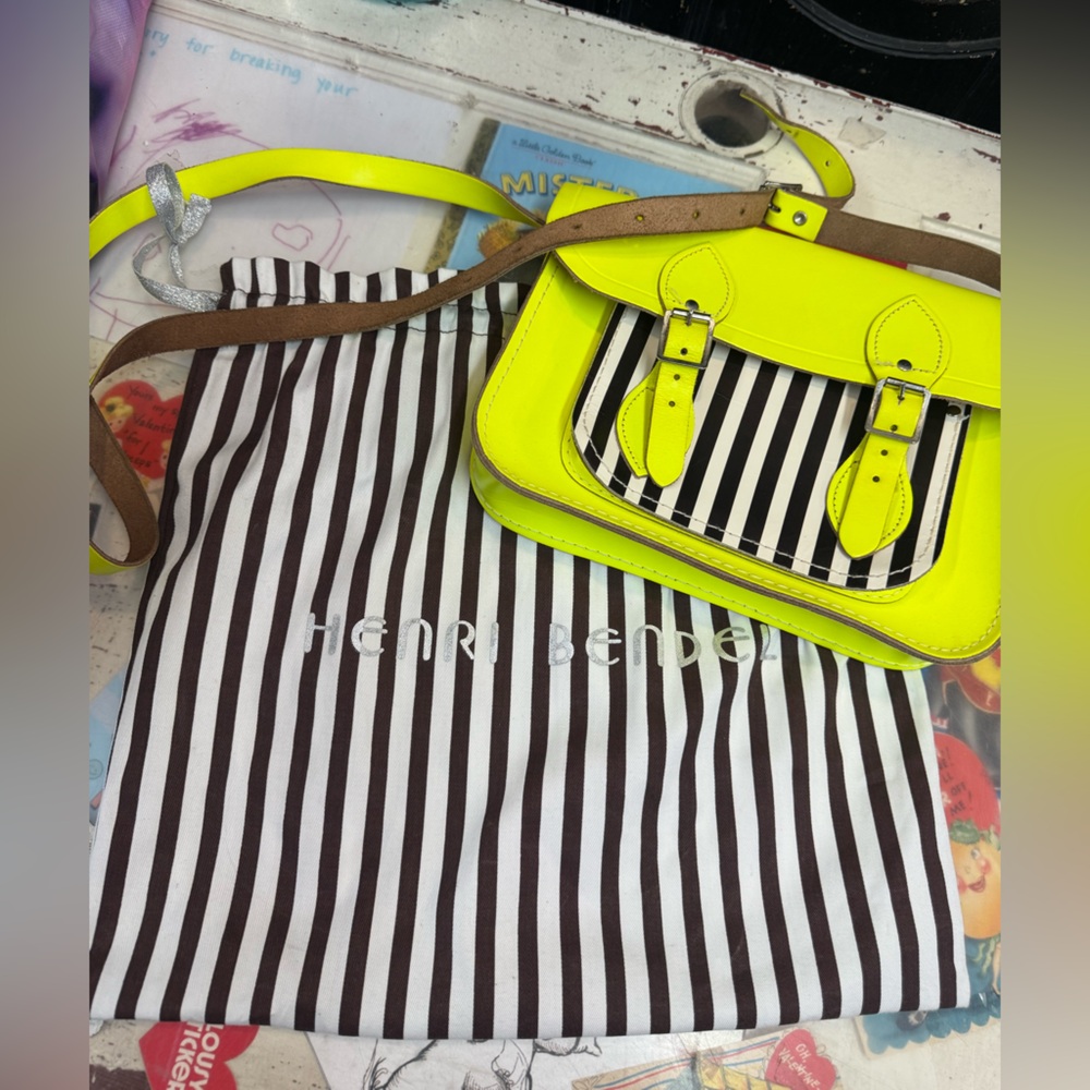 Neon Yellow Crossbody with Striped Front Pocket Cambridge satchel co